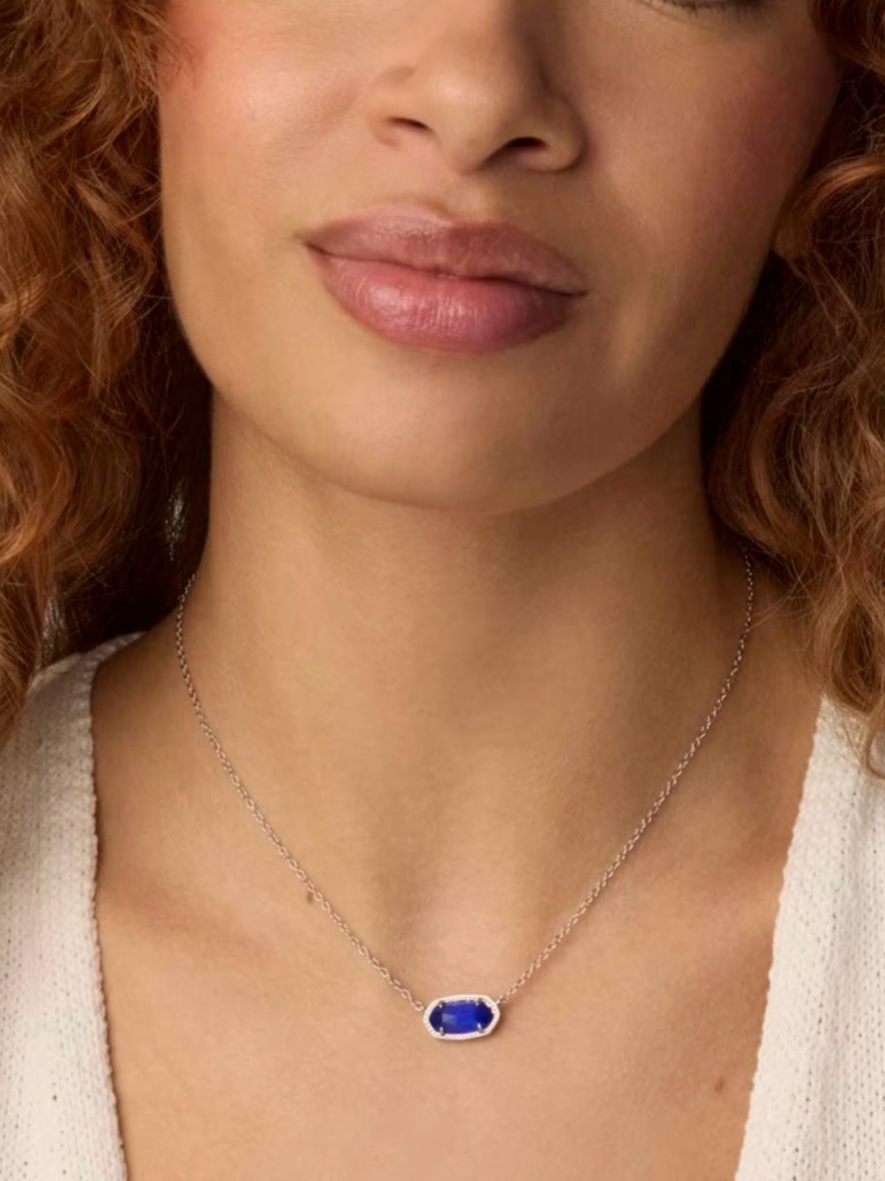 Kendra Scott Elisa Silver Pendant Necklace in Cobalt Cats Eye NWOT - Picture 4 of 7